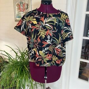 World Market Black Multicolor Leaf Print Blouse | Size L cotton linen